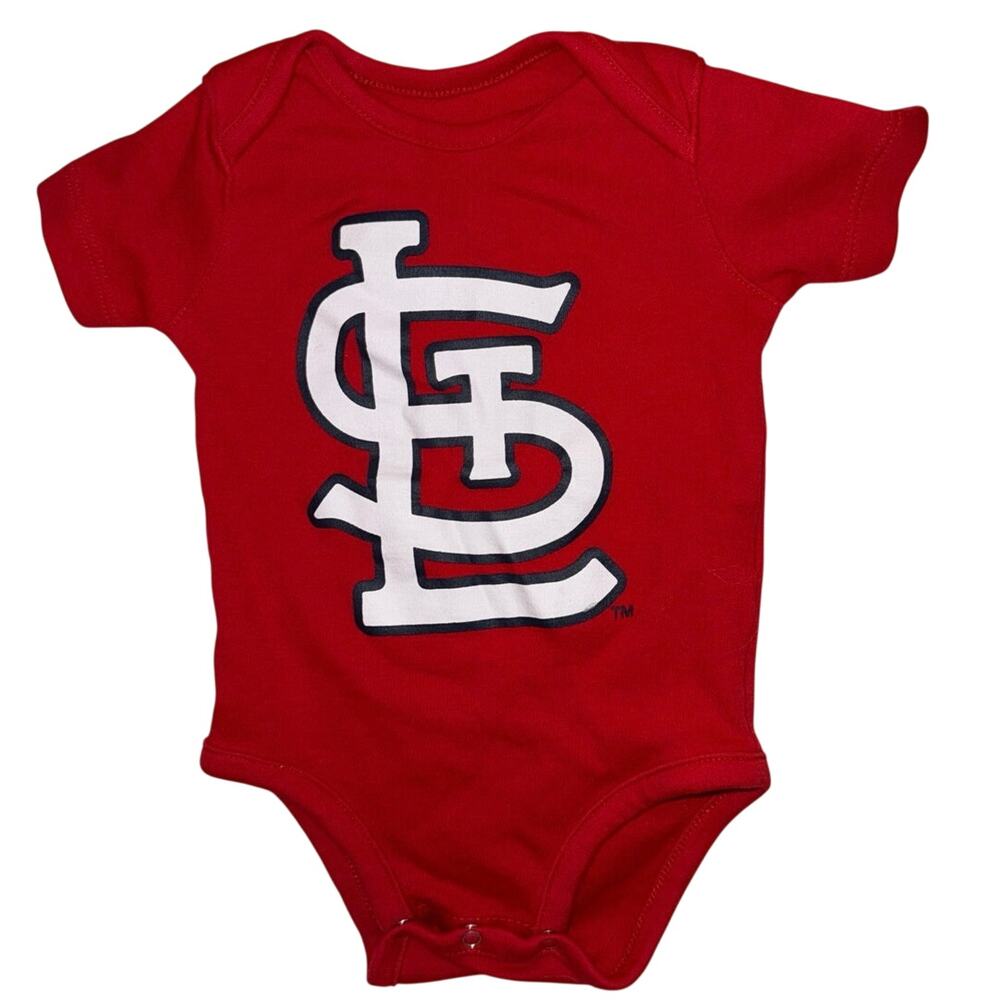 ST LOUIS CARDINALS BABY RED HOME RUN SHORT SLEEVE ONE PIECE 3/6 MONTH ONESIE MLB